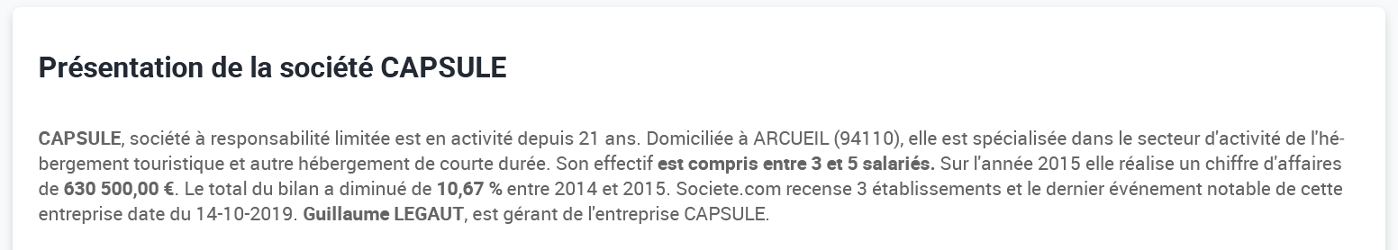 Infos entreprise
