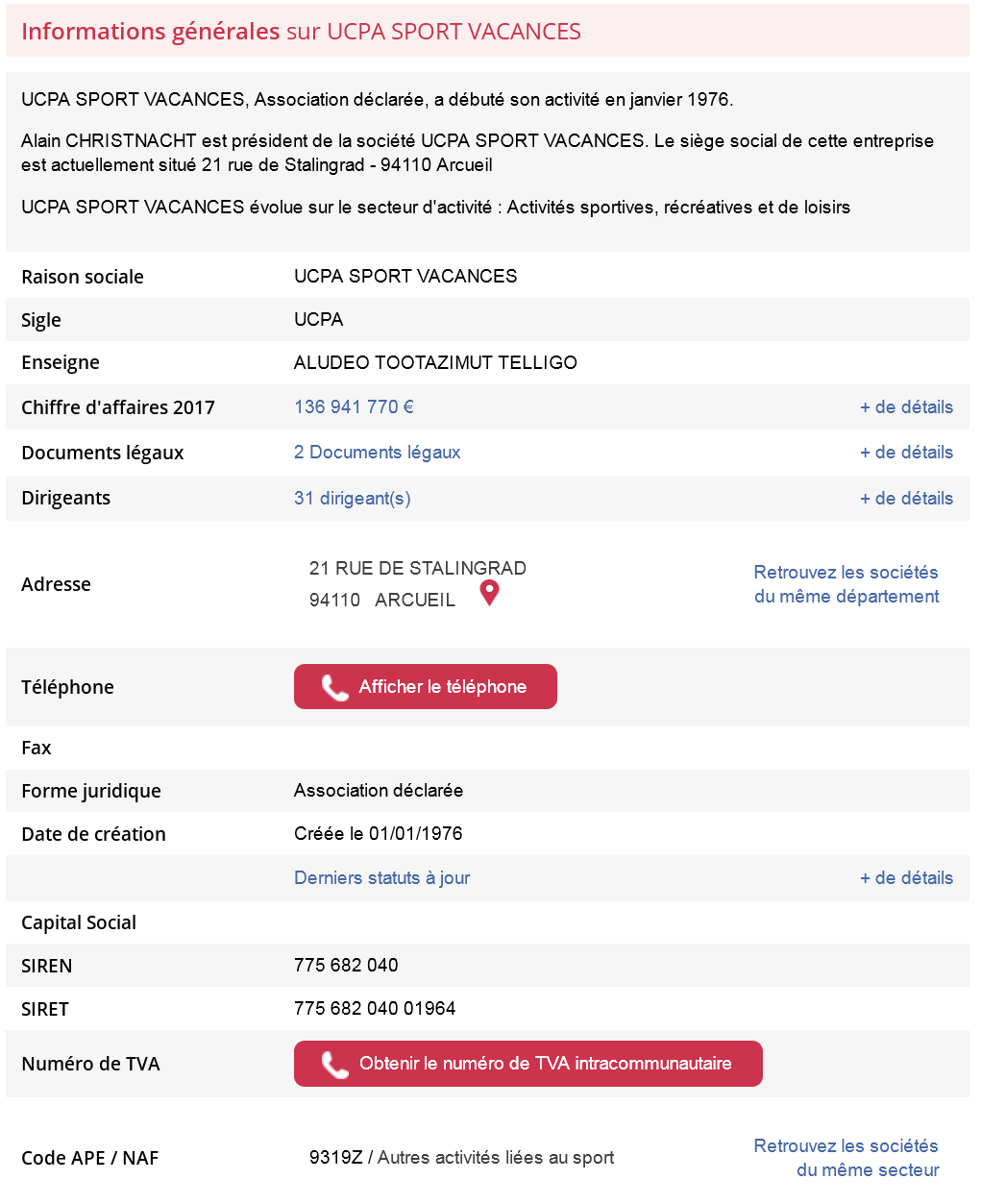Infos UCPA