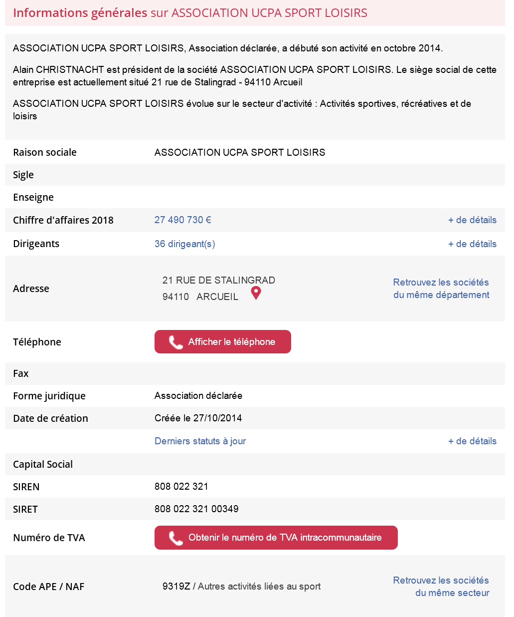 Infos UCPA